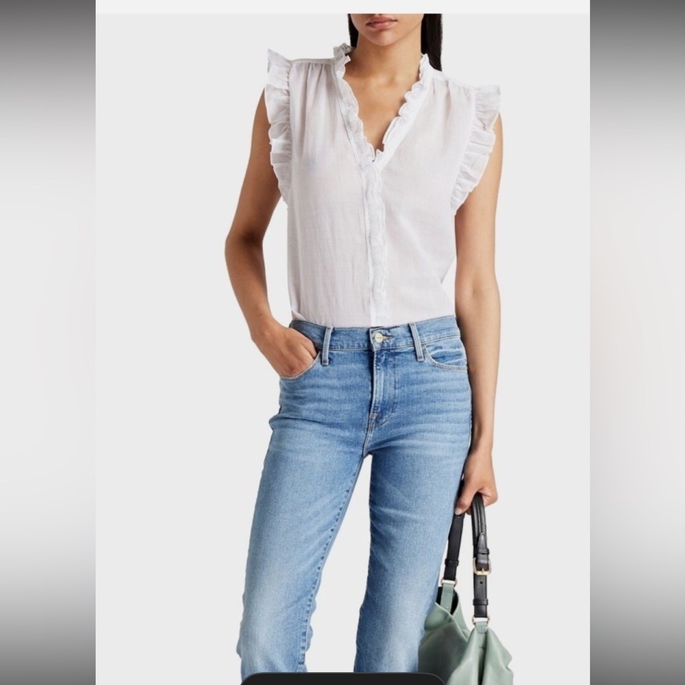 Nwot ramie FRAME's Lauren blouse white Xl $148 casual ruffle button up summer
